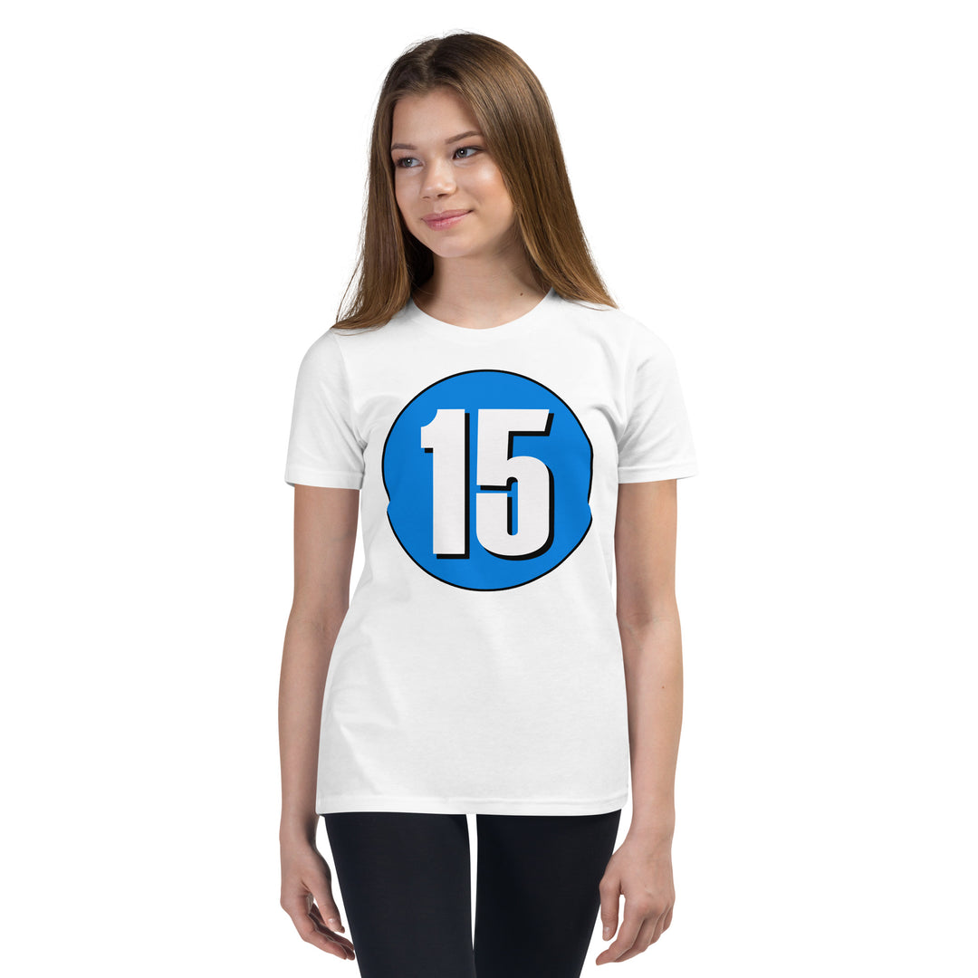 Youth Short Sleeve T-Shirt: White on Blue 15