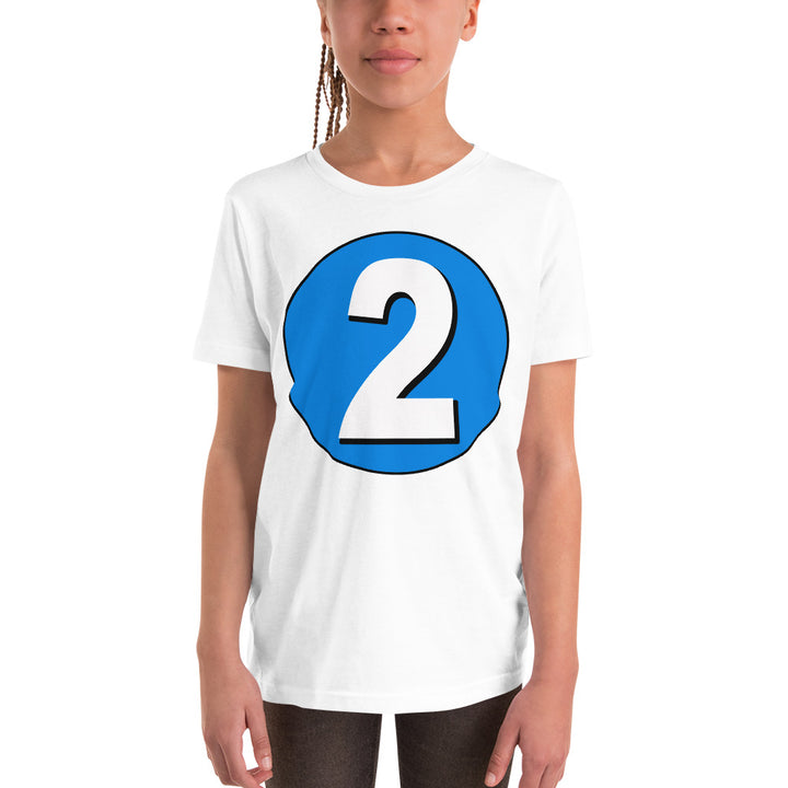 Youth Short Sleeve T-Shirt: White on Blue 2