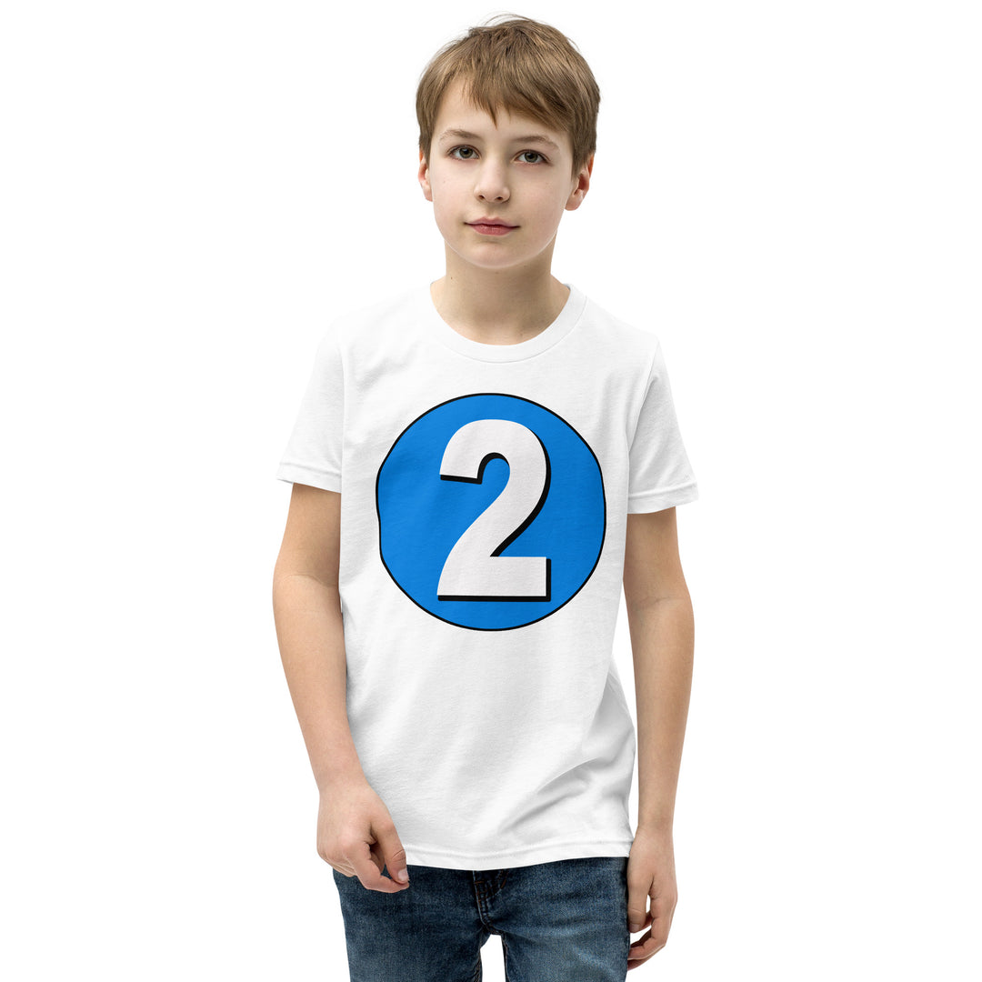 Youth Short Sleeve T-Shirt: White on Blue 2