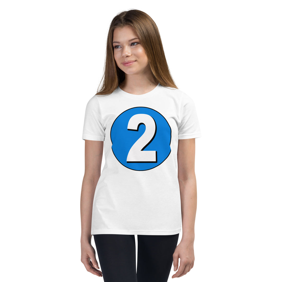 Youth Short Sleeve T-Shirt: White on Blue 2