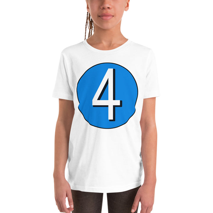 Youth Short Sleeve T-Shirt: White on Blue 4