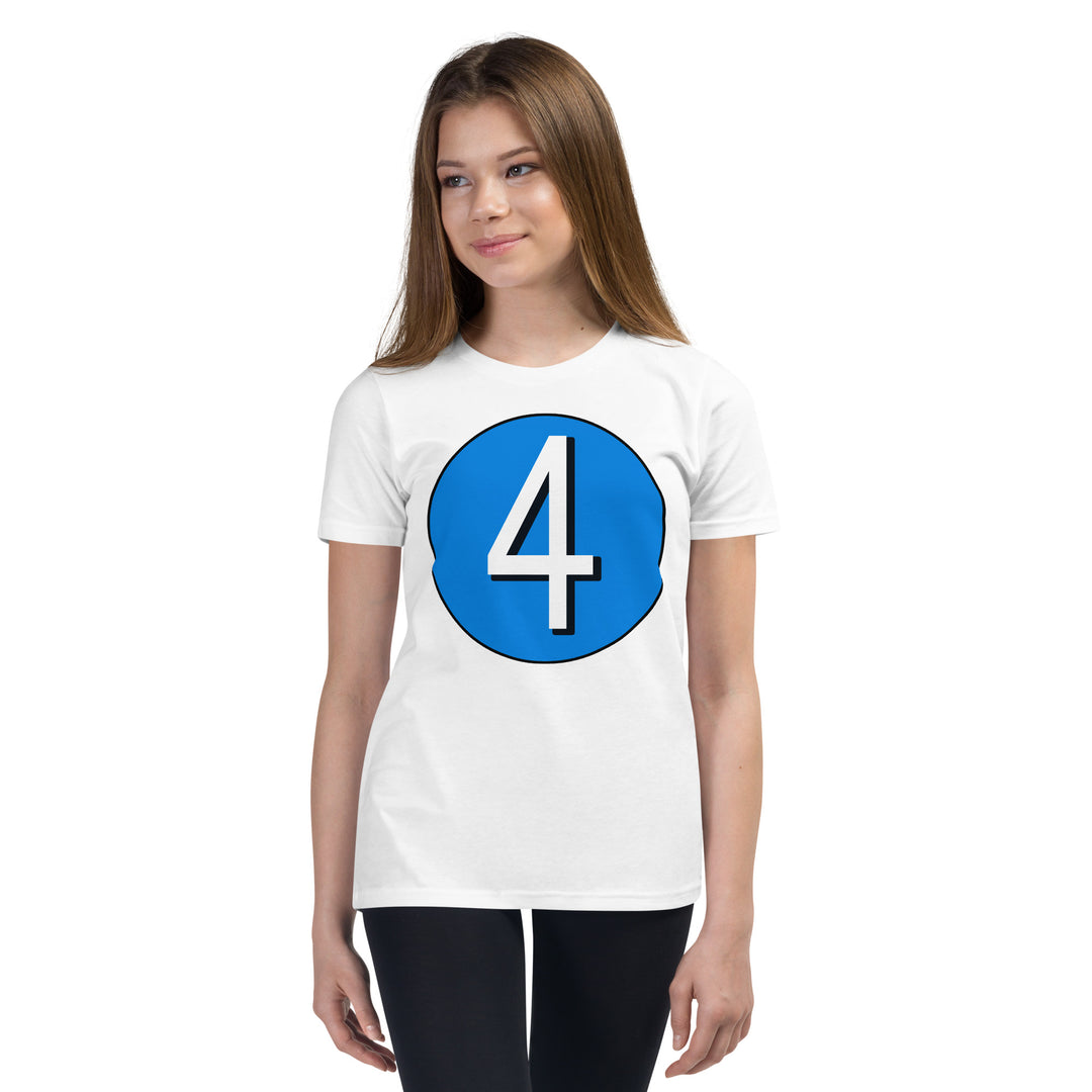 Youth Short Sleeve T-Shirt: White on Blue 4