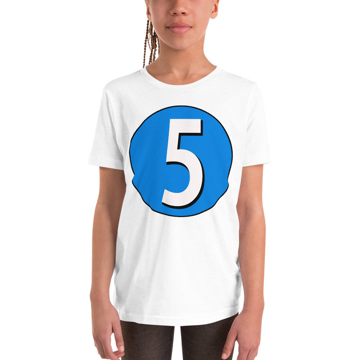 Youth Short Sleeve T-Shirt: White on Blue 5