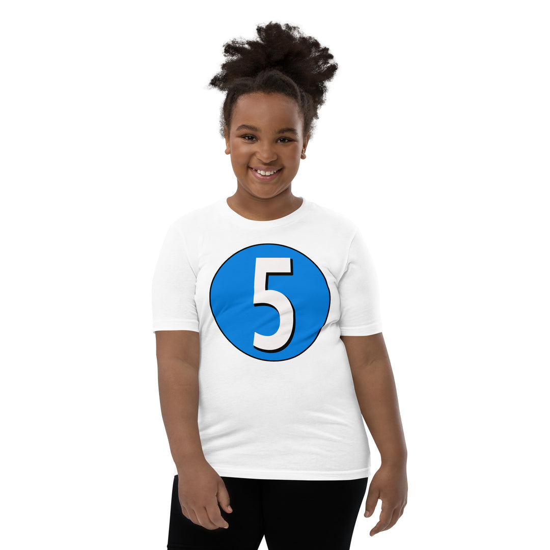 Youth Short Sleeve T-Shirt: White on Blue 5