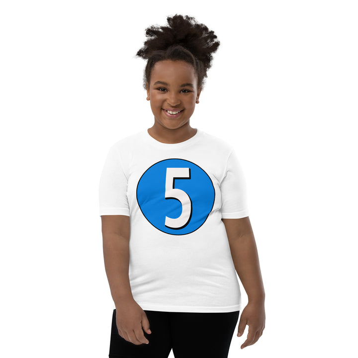 Youth Short Sleeve T-Shirt: White on Blue 5