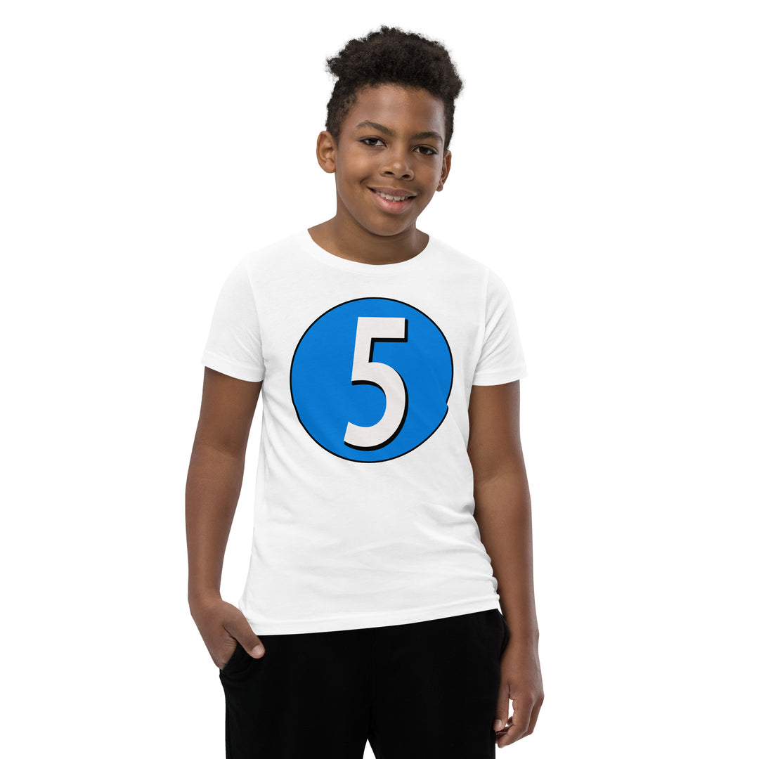 Youth Short Sleeve T-Shirt: White on Blue 5