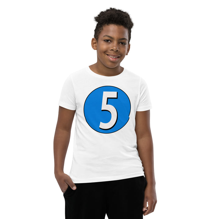 Youth Short Sleeve T-Shirt: White on Blue 5