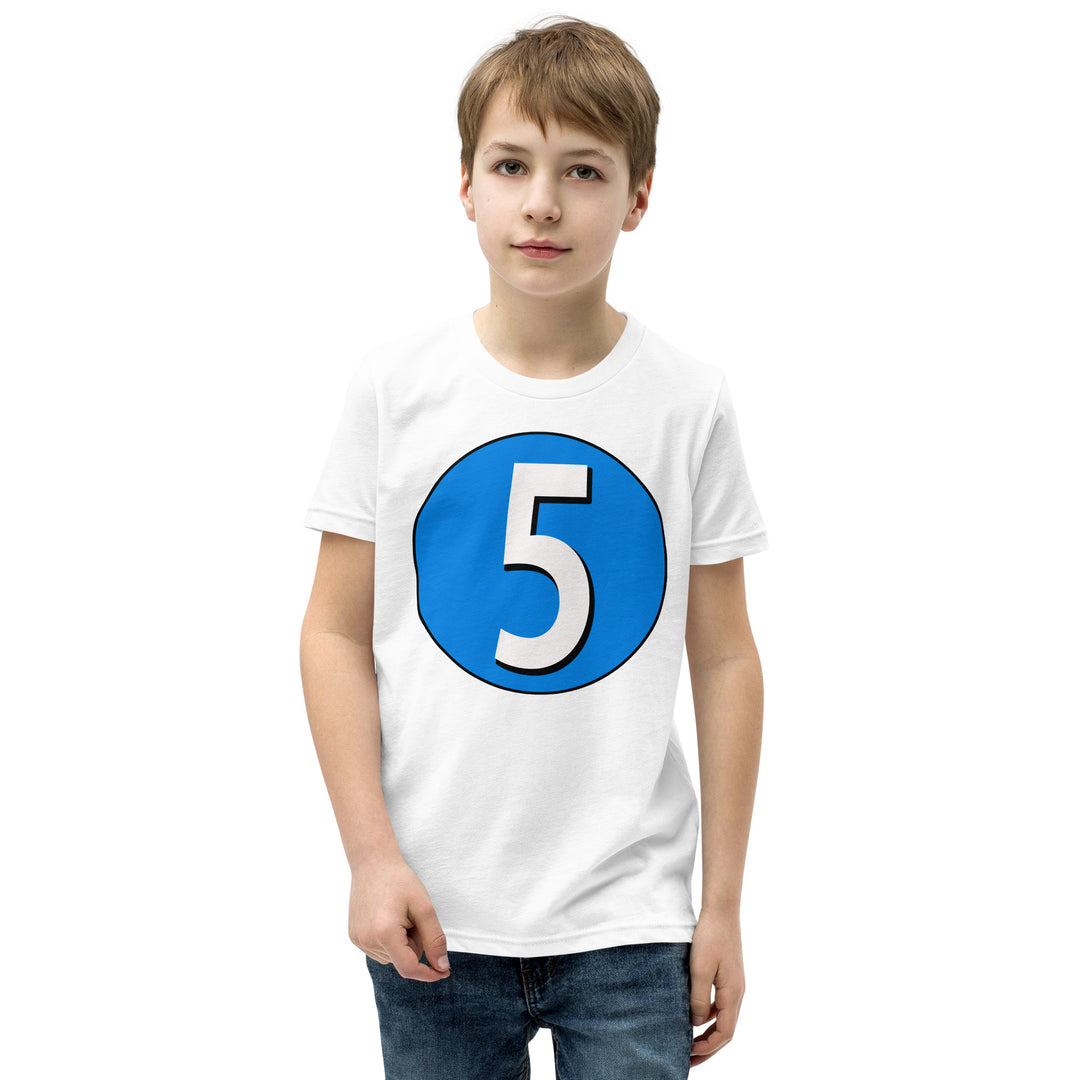 Youth Short Sleeve T-Shirt: White on Blue 5