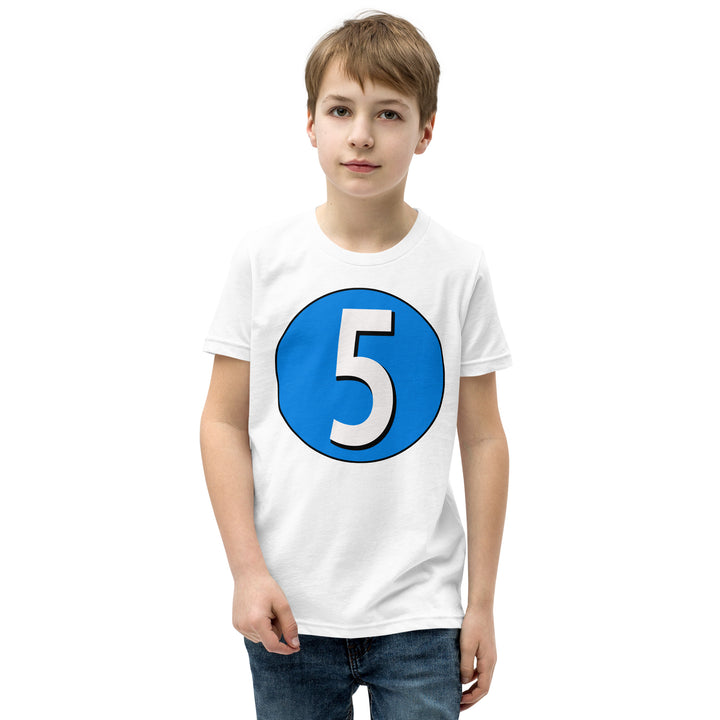 Youth Short Sleeve T-Shirt: White on Blue 5