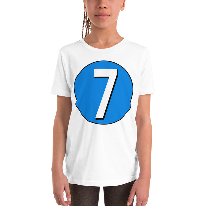 Youth Short Sleeve T-Shirt: White on Blue 7