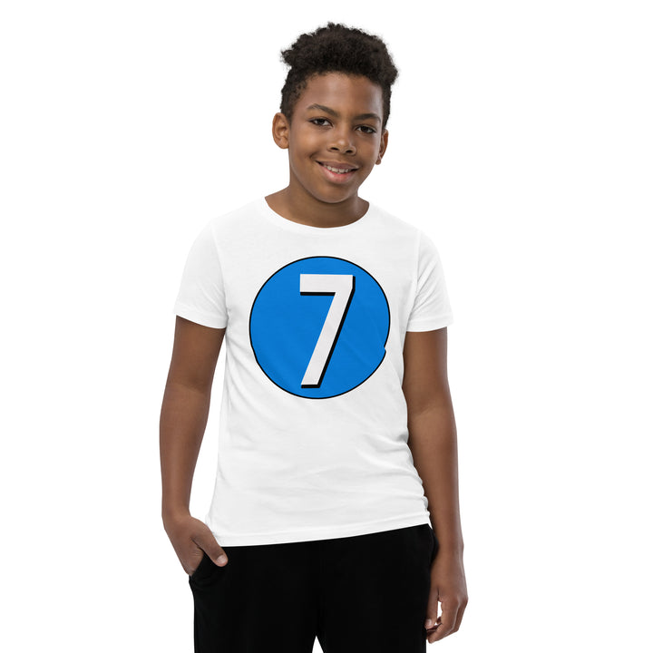 Youth Short Sleeve T-Shirt: White on Blue 7