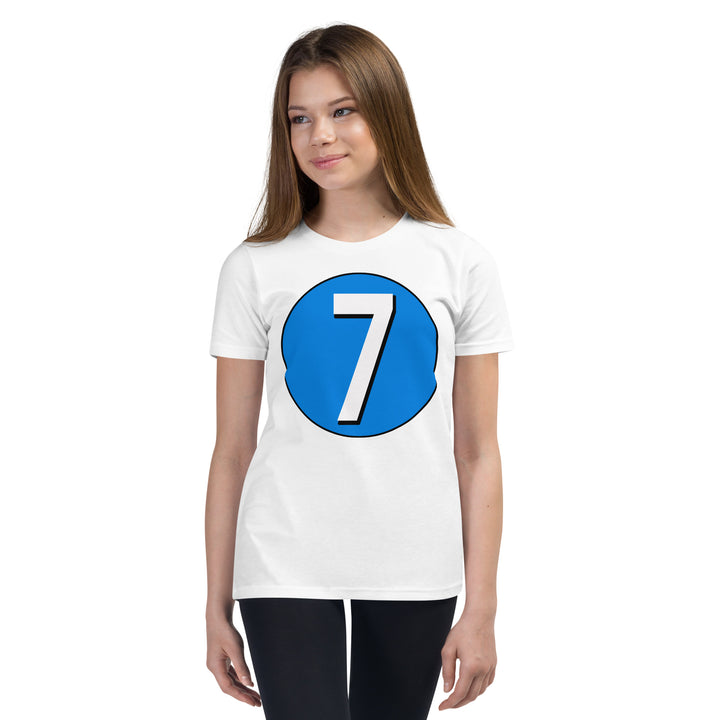 Youth Short Sleeve T-Shirt: White on Blue 7