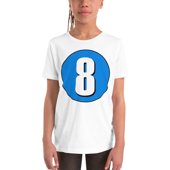 Youth Short Sleeve T-Shirt: White on Blue 8