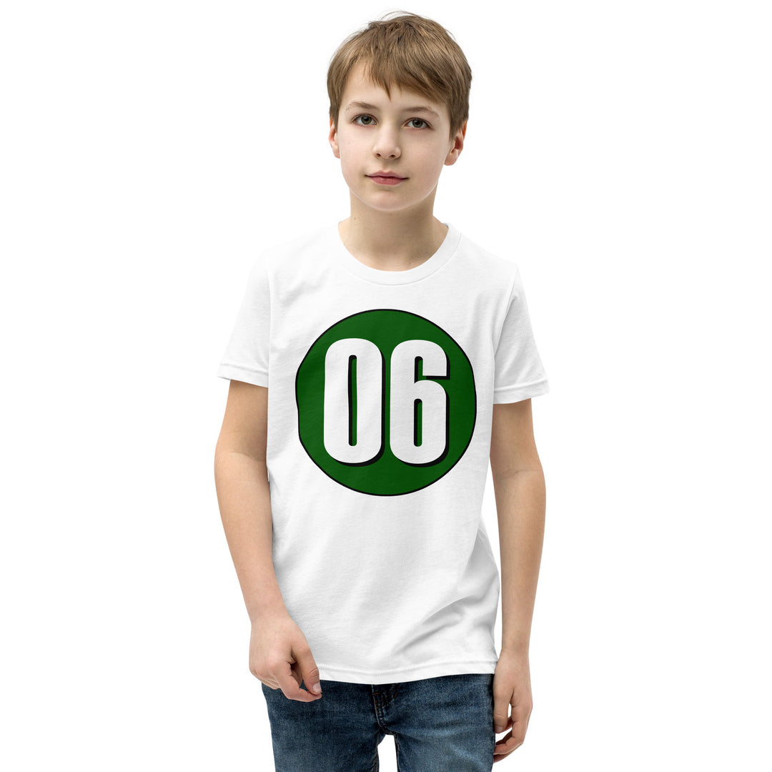 Youth Short Sleeve T-Shirt: White on Hunter Green 06