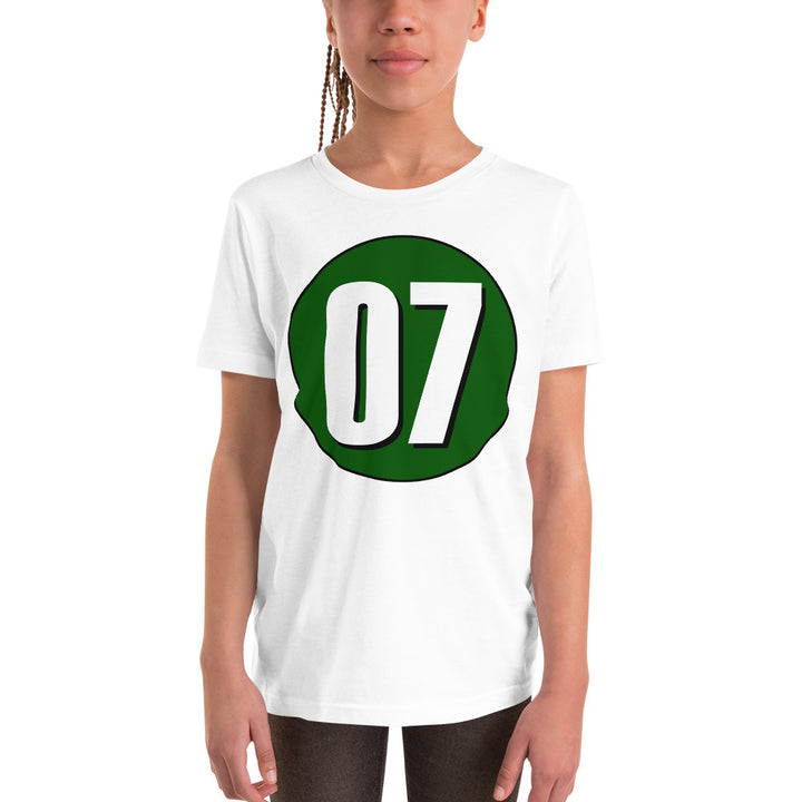 Youth Short Sleeve T-Shirt: White on Hunter Green 07