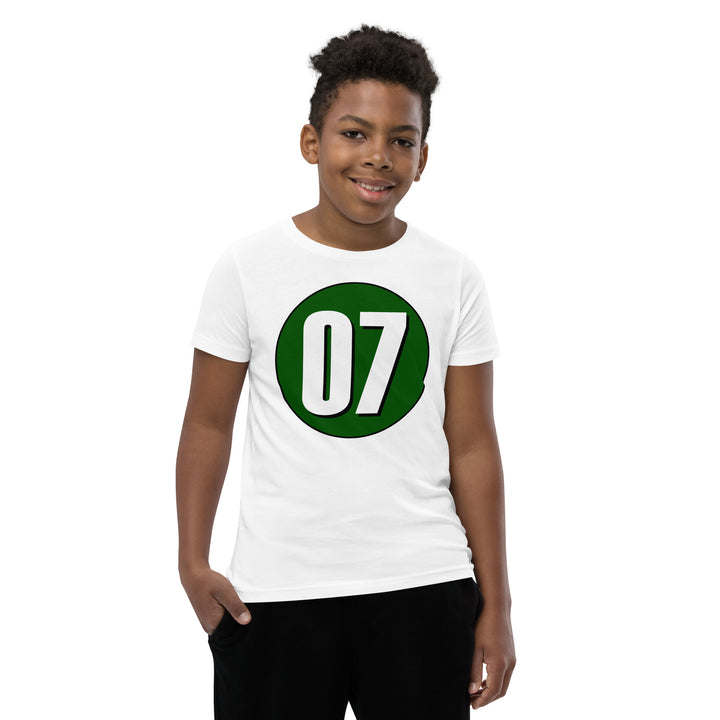 Youth Short Sleeve T-Shirt: White on Hunter Green 07