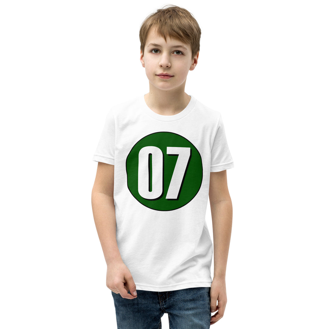 Youth Short Sleeve T-Shirt: White on Hunter Green 07