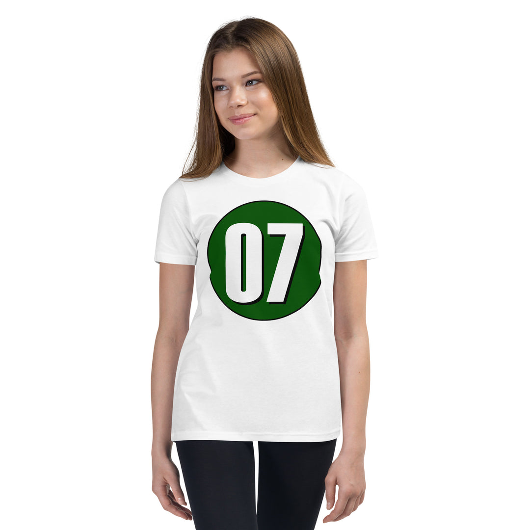 Youth Short Sleeve T-Shirt: White on Hunter Green 07