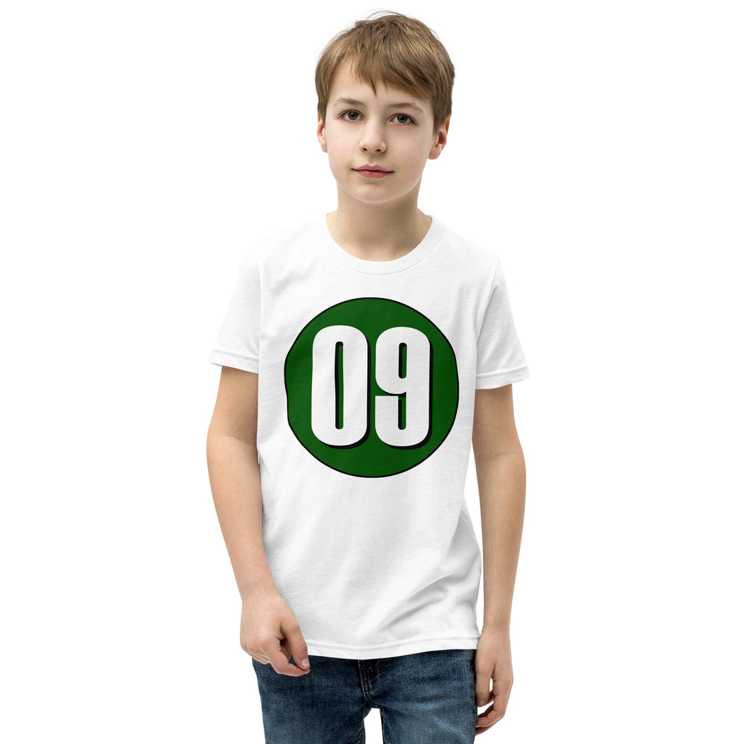 Youth Short Sleeve T-Shirt: White on Hunter Green 09