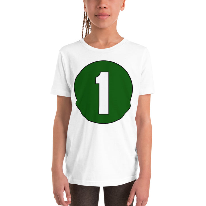 Youth Short Sleeve T-Shirt: White on Hunter Green 1