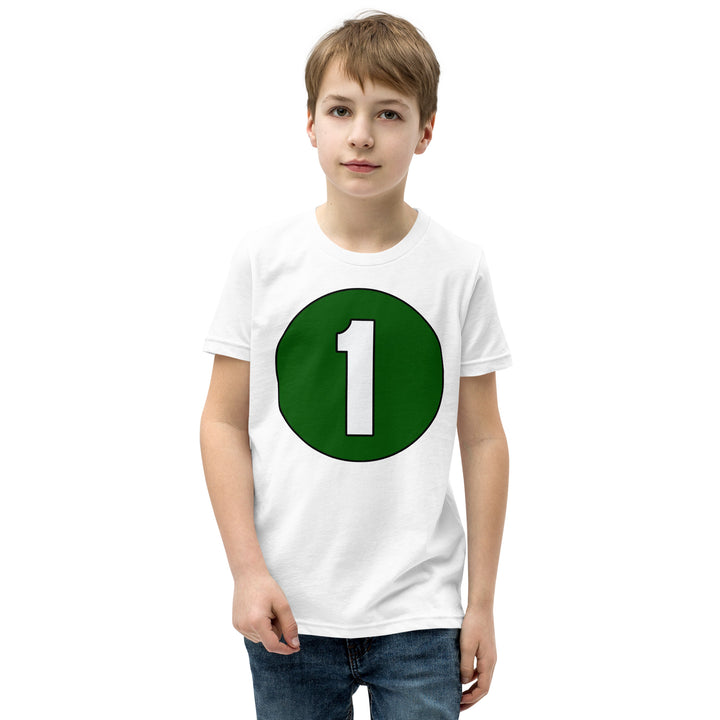 Youth Short Sleeve T-Shirt: White on Hunter Green 1