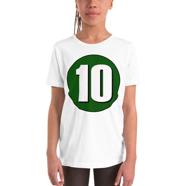 Youth Short Sleeve T-Shirt: White on Hunter Green 10