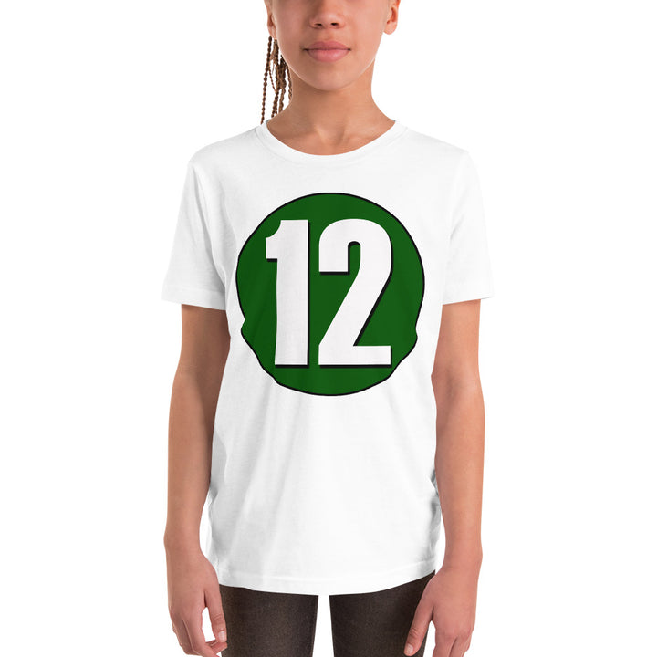 Youth Short Sleeve T-Shirt: White on Hunter Green 12