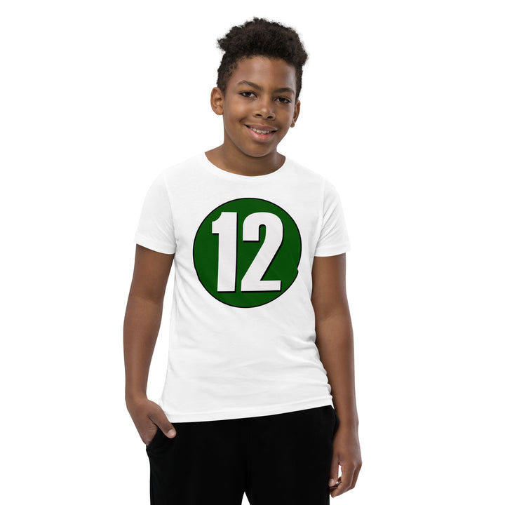 Youth Short Sleeve T-Shirt: White on Hunter Green 12