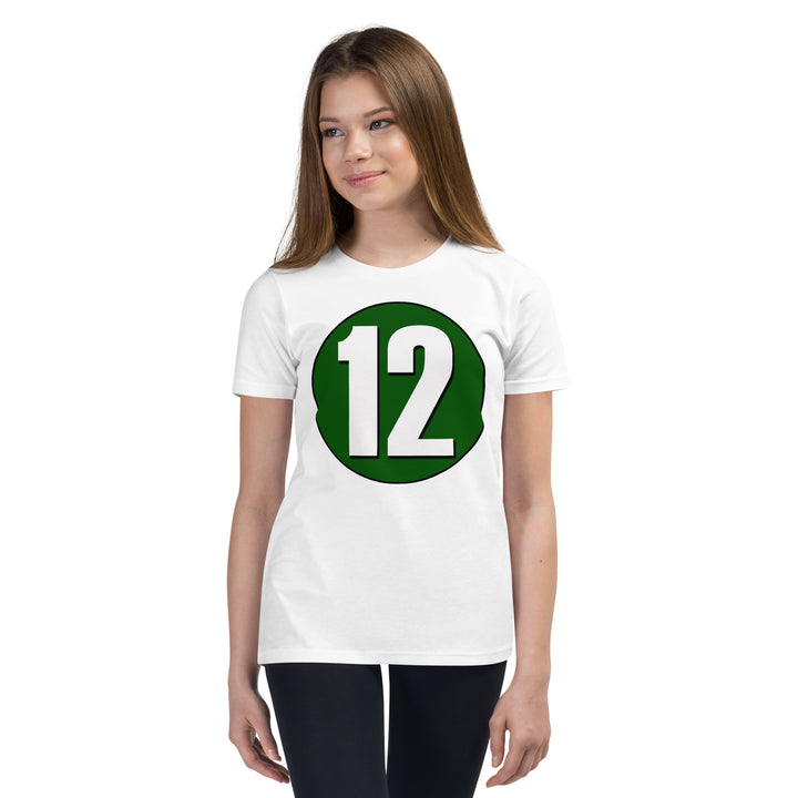 Youth Short Sleeve T-Shirt: White on Hunter Green 12