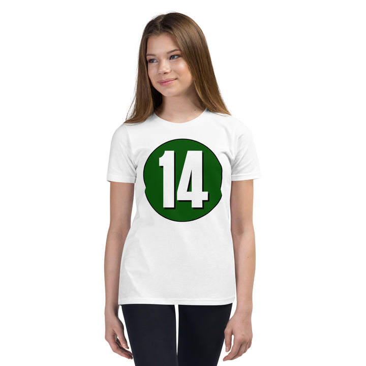 Youth Short Sleeve T-Shirt: White on Hunter Green 14