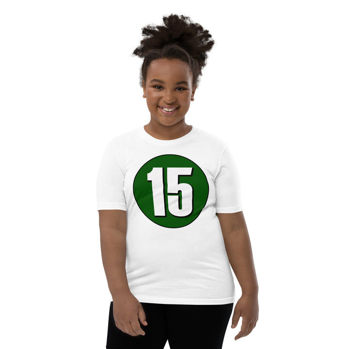 Youth Short Sleeve T-Shirt: White on Hunter Green 15