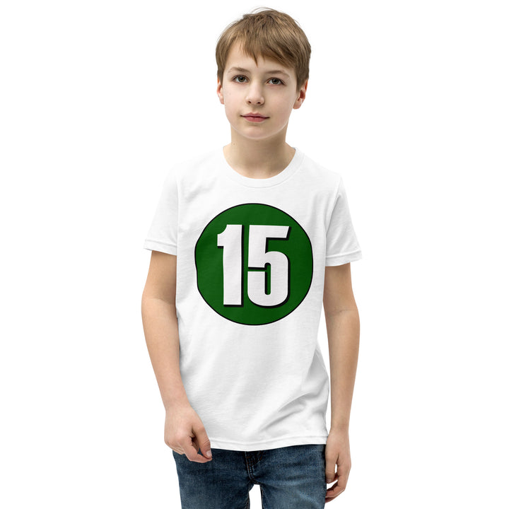 Youth Short Sleeve T-Shirt: White on Hunter Green 15