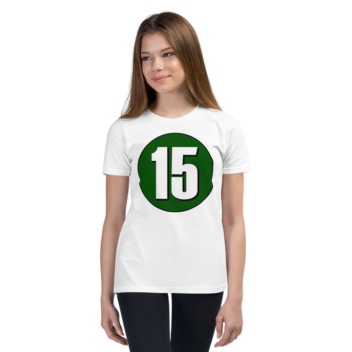 Youth Short Sleeve T-Shirt: White on Hunter Green 15