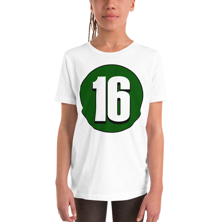 Youth Short Sleeve T-Shirt: White on Hunter Green 16