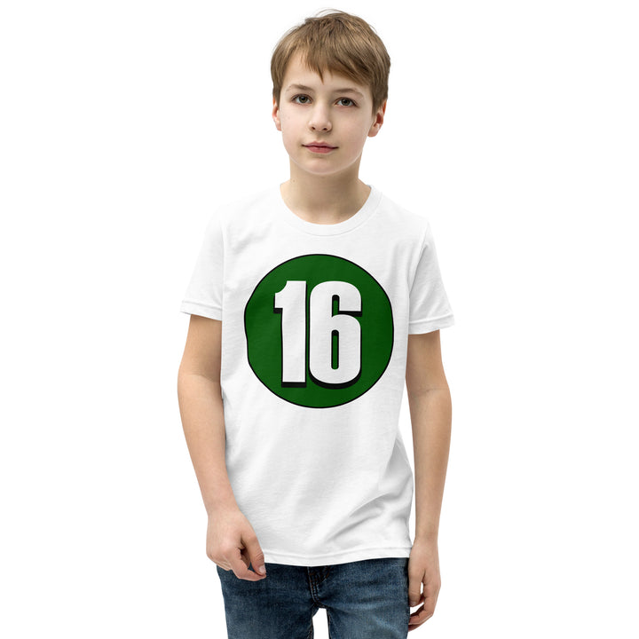 Youth Short Sleeve T-Shirt: White on Hunter Green 16