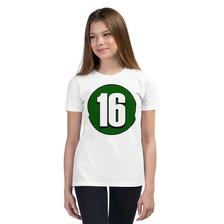 Youth Short Sleeve T-Shirt: White on Hunter Green 16