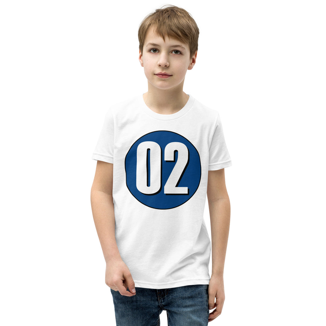 Youth Short Sleeve T-Shirt: White on Navy Blue 02