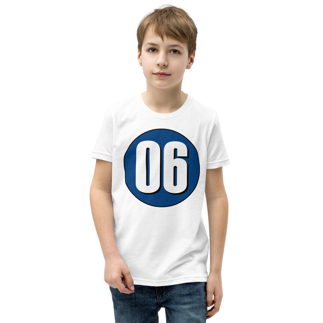 Youth Short Sleeve T-Shirt: White on Navy Blue 06