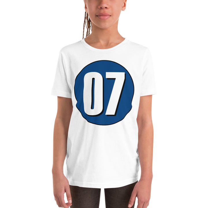 Youth Short Sleeve T-Shirt: White on Navy Blue 07