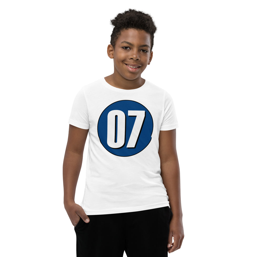 Youth Short Sleeve T-Shirt: White on Navy Blue 07