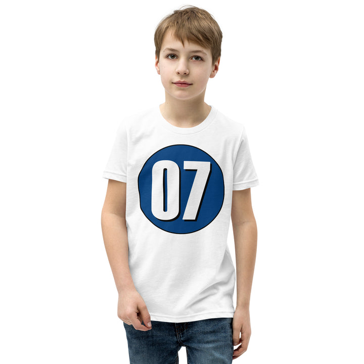 Youth Short Sleeve T-Shirt: White on Navy Blue 07