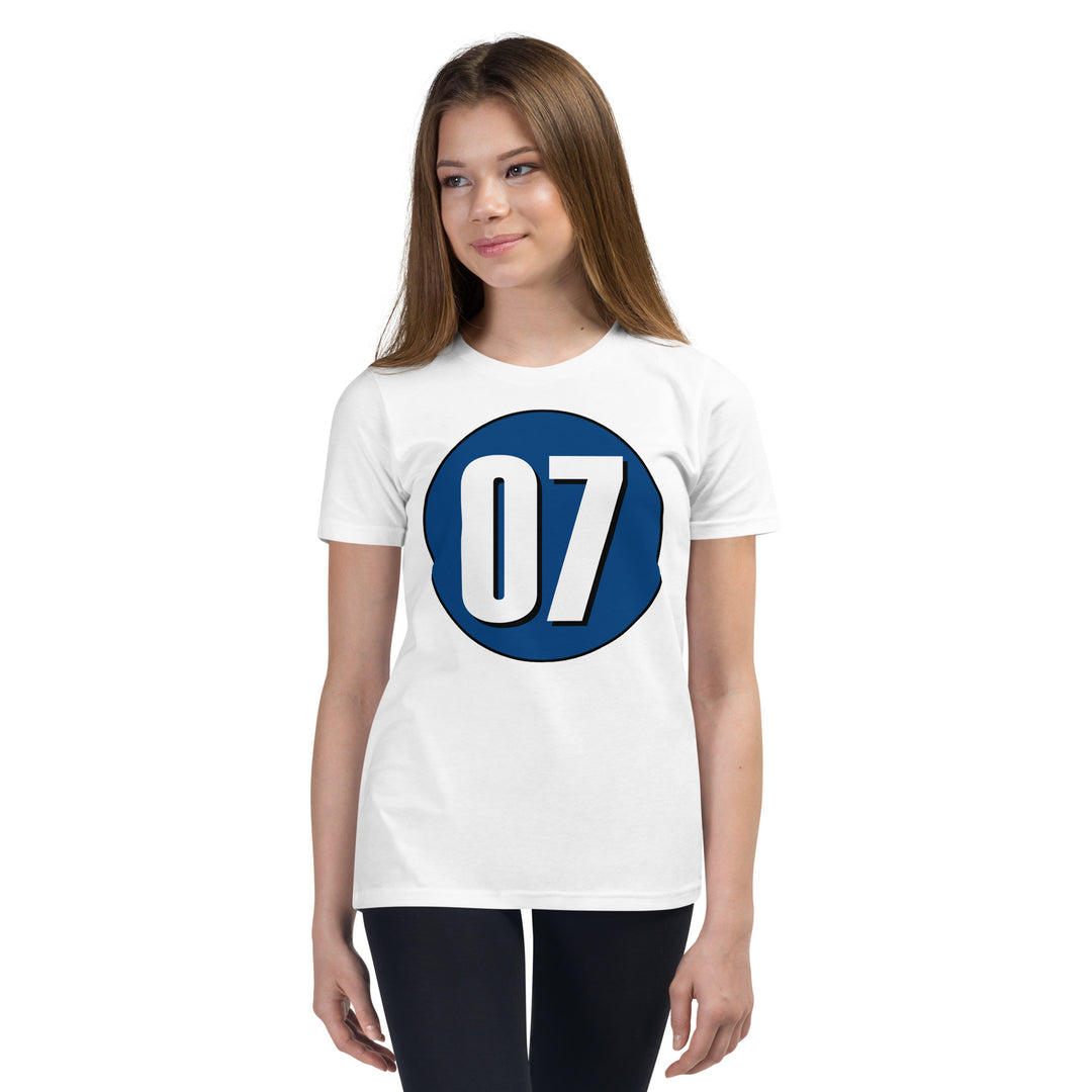 Youth Short Sleeve T-Shirt: White on Navy Blue 07