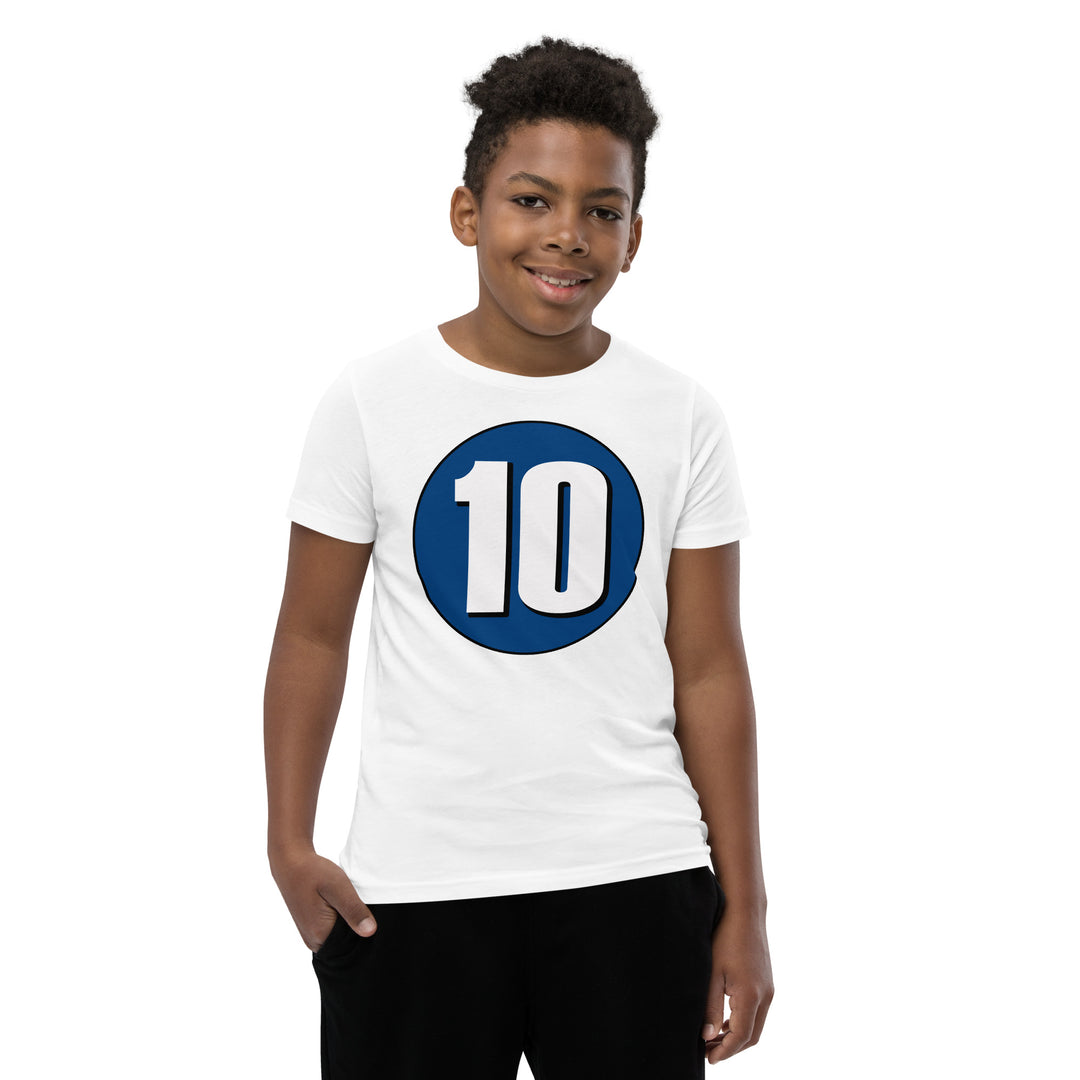 Youth Short Sleeve T-Shirt: White on Navy Blue 10