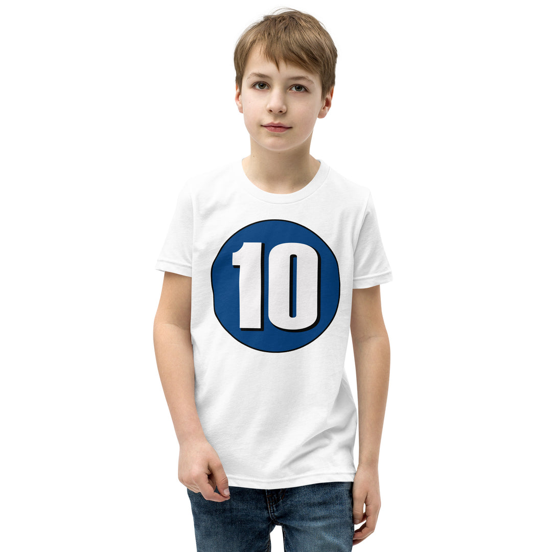 Youth Short Sleeve T-Shirt: White on Navy Blue 10