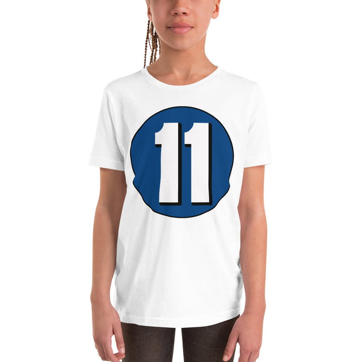 Youth Short Sleeve T-Shirt: White on Navy Blue 11