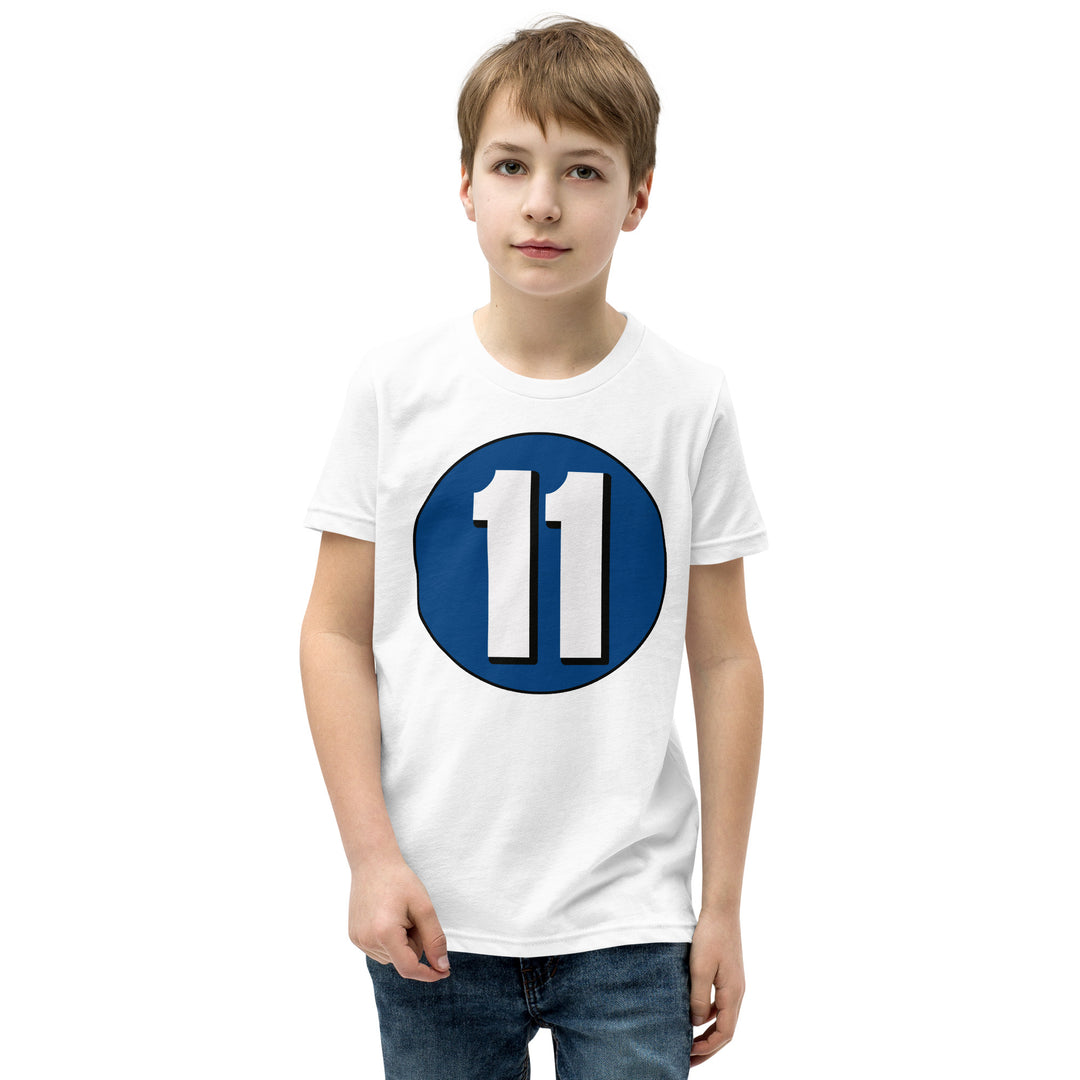 Youth Short Sleeve T-Shirt: White on Navy Blue 11