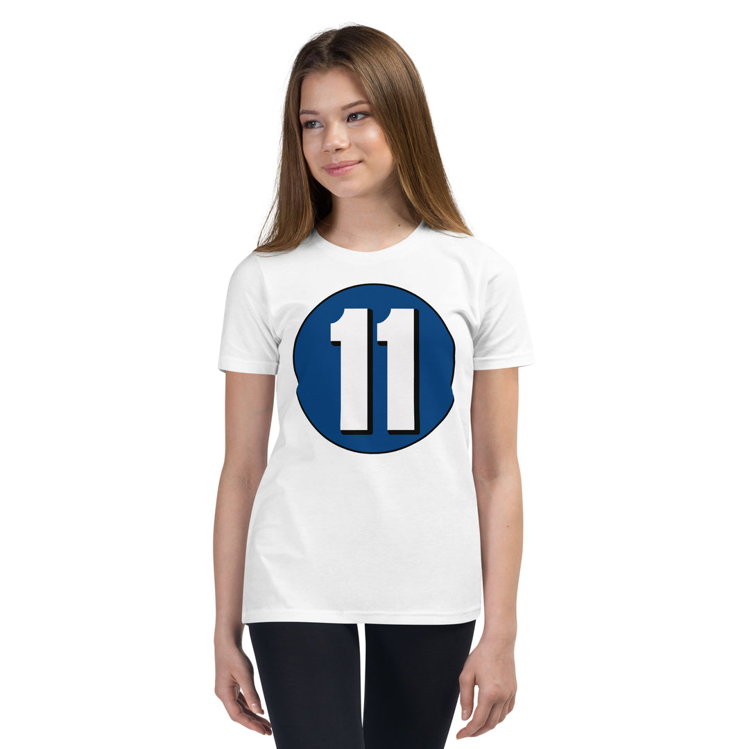 Youth Short Sleeve T-Shirt: White on Navy Blue 11