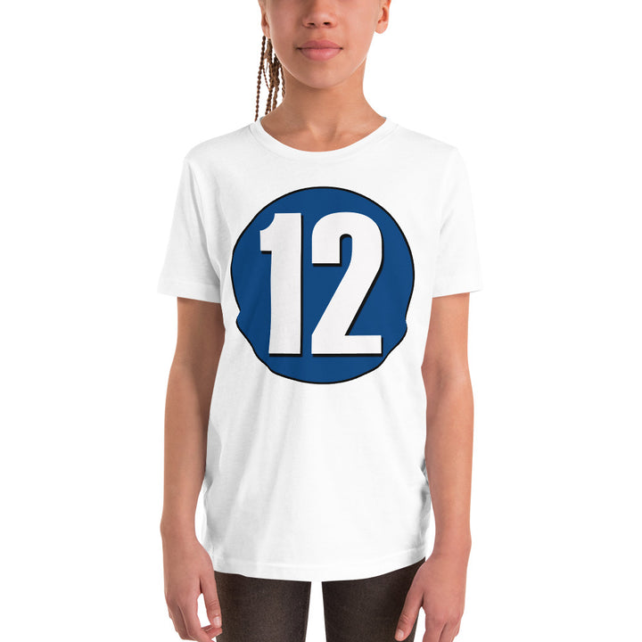 Youth Short Sleeve T-Shirt: White on Navy Blue 12