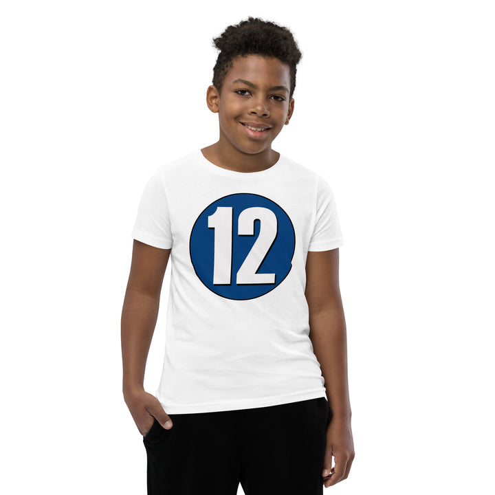 Youth Short Sleeve T-Shirt: White on Navy Blue 12