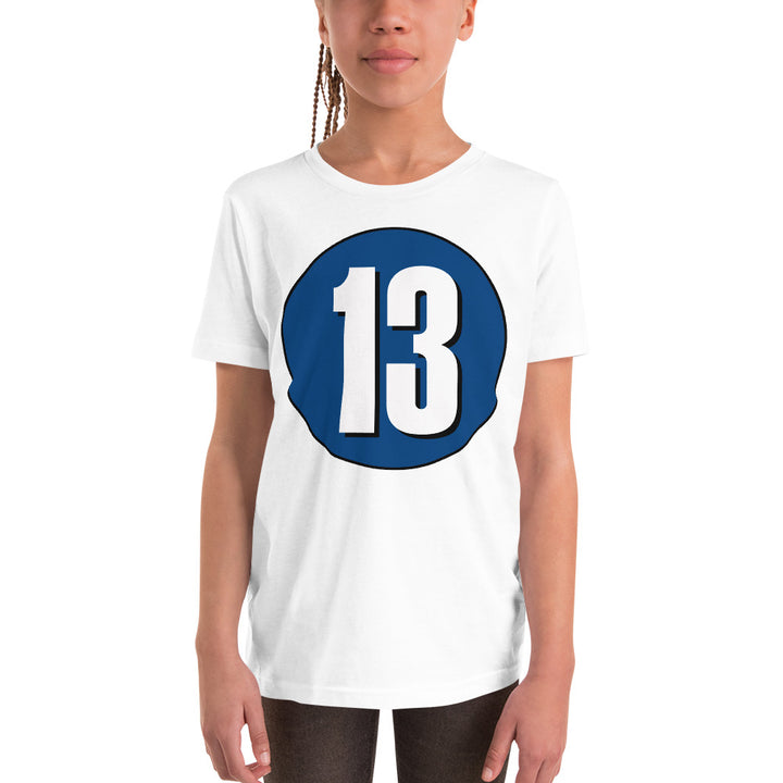 Youth Short Sleeve T-Shirt: White on Navy Blue 13